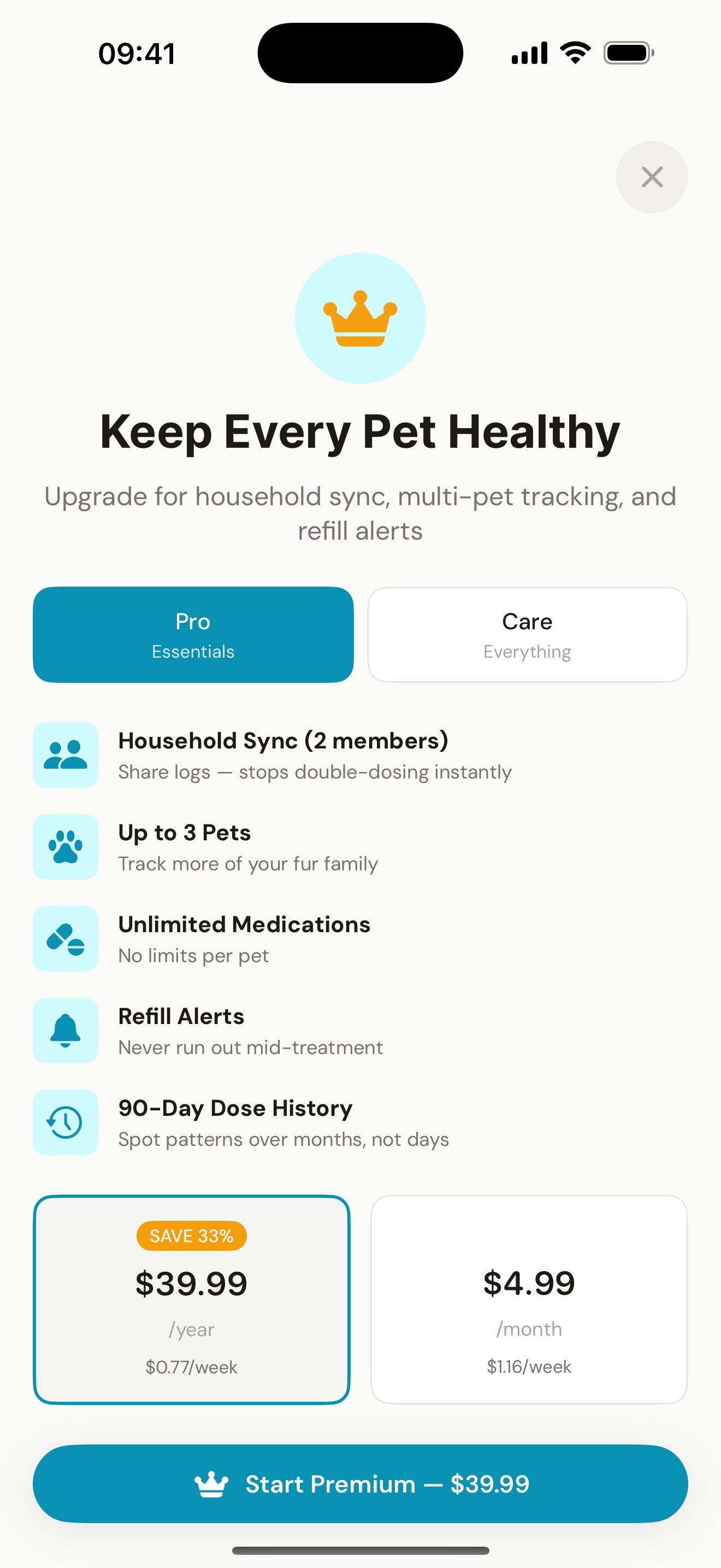 Nuzzy Pro and Care subscription plans for multi-pet households